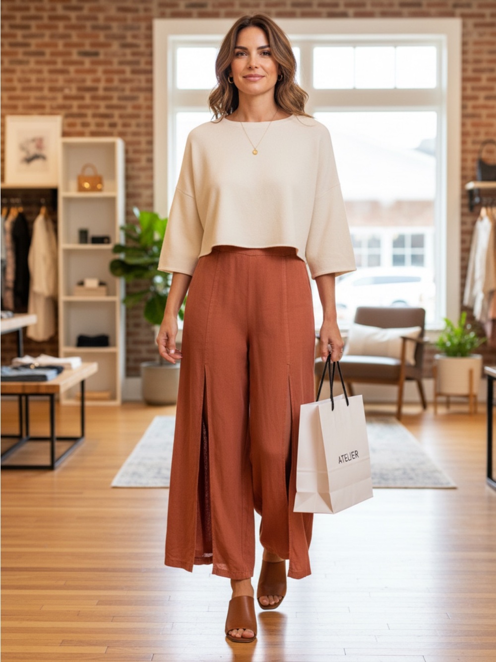 Young Fabulous & Broke Rust-Red Wide Leg Split Pants